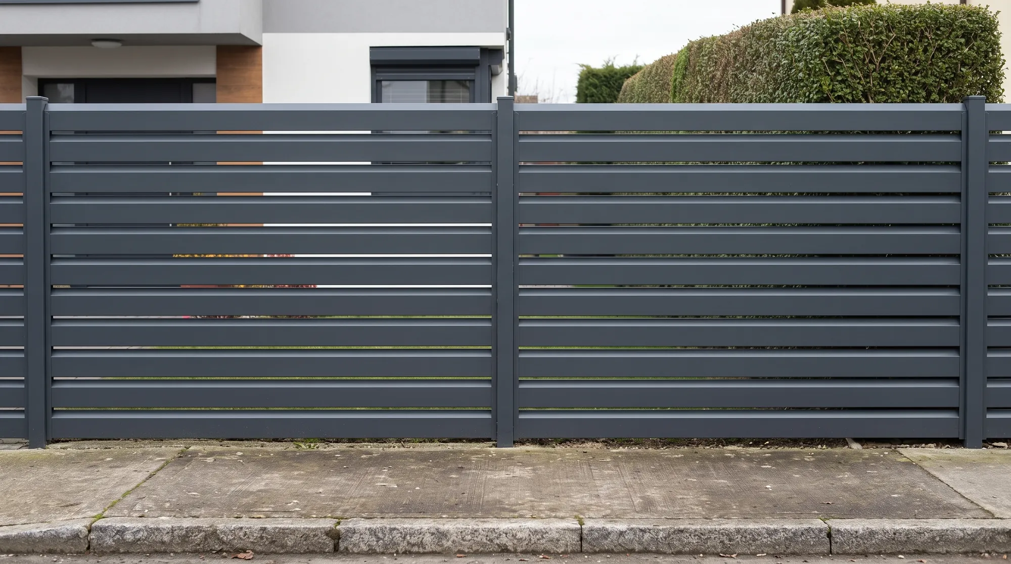 Render of the rhombus steel fence seen from the footpath on the street side