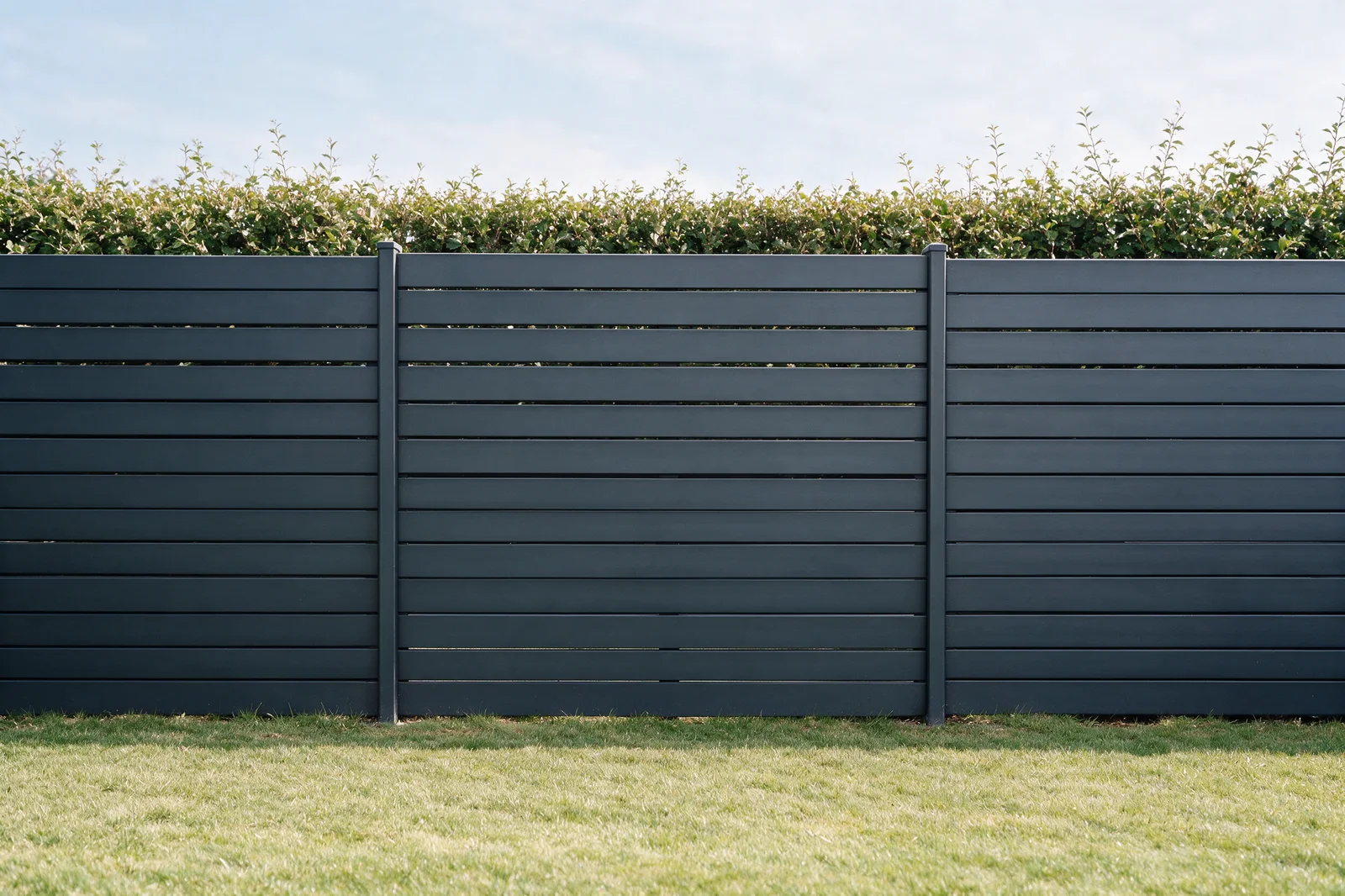 Horizontal board galvanized fence in graphite