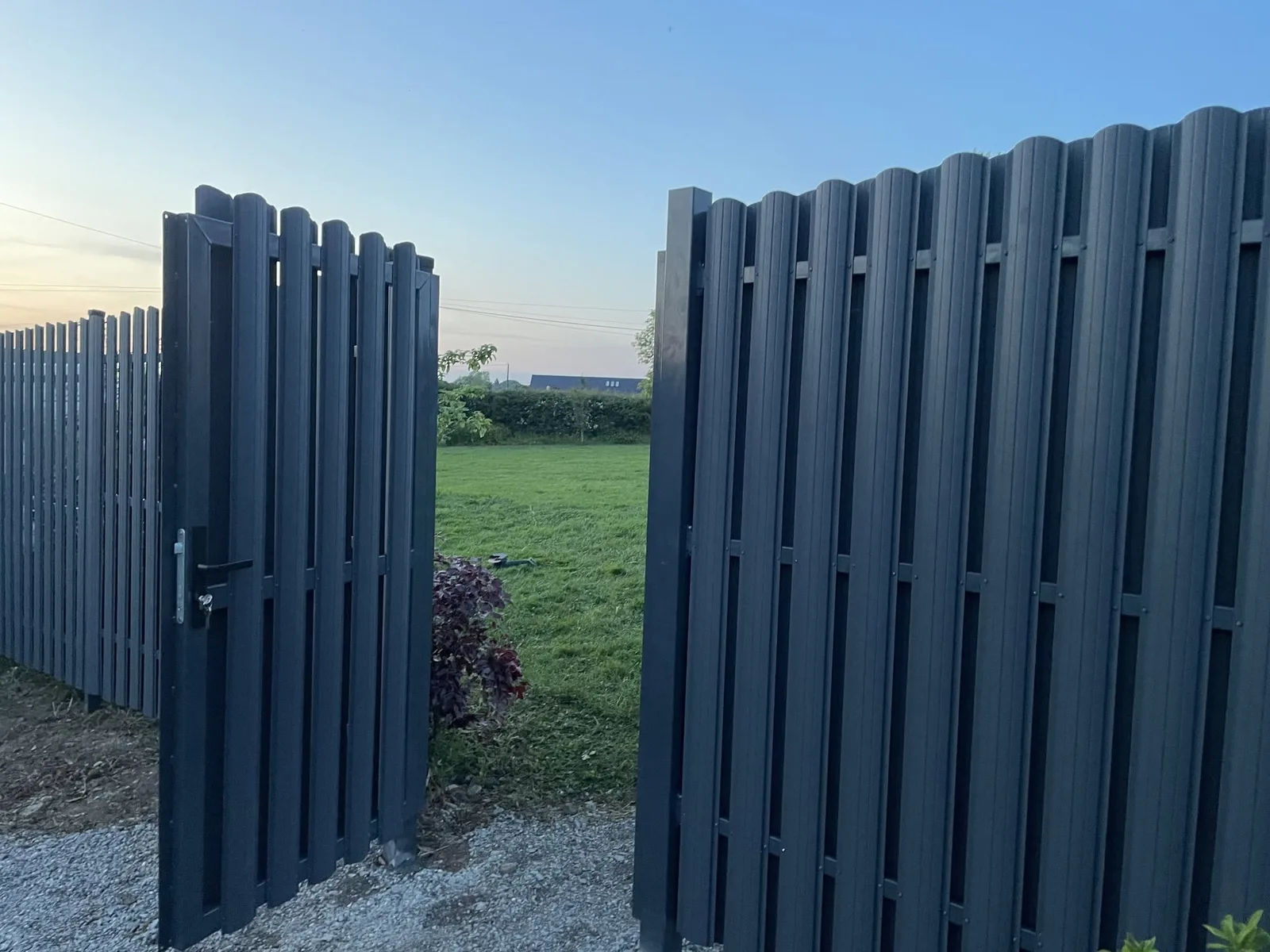 Anthracite vertical board fence and gate